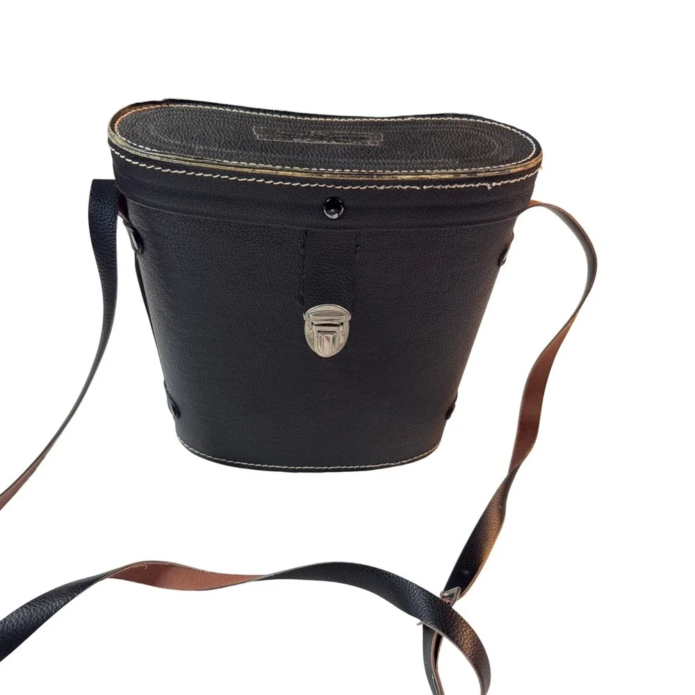 Tasco Binocular Case Vintage Japan Black Blue‎ Velvet Lining Hard Shell Strap